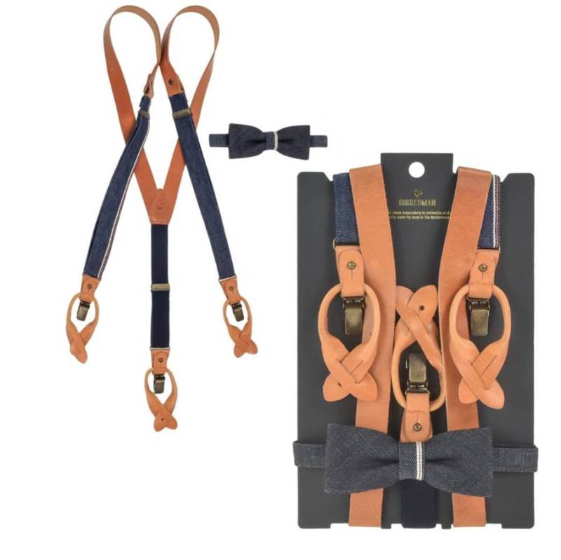 Hosenträger Leder & Denim Herren 25mm Set mit Fliege "Candiani" Blue Legacy Selvedge Sir Redman von Sir Redman