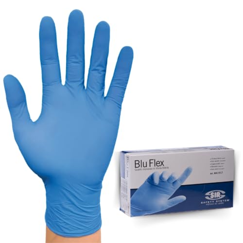 Sir Safety System BLAUE FLEX HANDSCHUHE (Packung mit 100 Stk.), S Nitril- und Vinylhandschuhe Blau, Einweghandschuhe, Arbeitshandschuhe M, latexfrei und puderfrei, dehnbar. 100 Stück/Karton. von Sir Safety System