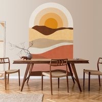 Berg Sonnenuntergang Bogen Aufkleber, Kopfteil Wandtattoo, Farbe Block Boho Interior Wandkunst, Eco Stoff Wandaufkleber von SirFaceGraphics