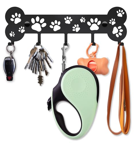 SirHoldeer Hundegarderobe, Hundeleinenhalter Wand, Schlüsselbrett Schwarz, Wandhaken für Hundeleine, Hundespielzeug, Halsband oder Schlüssel, Hunde Geschenke, Geschenkideen für Hundebesitzer von SirHoldeer