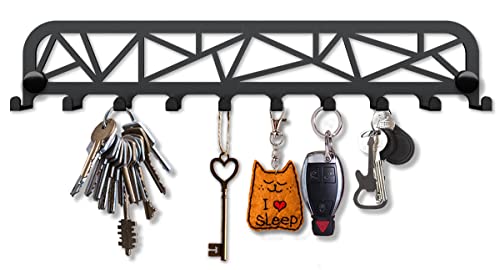 SirHoldeer Schlüsselbrett Modern, Schlüsselhalter Wand, Schlüsselaufhänger mit 10 Haken, Schlüsselhaken, Schlüsselboard Schwarz, Key Holder Wall, Wanddeko Flur, Metall Deko, Wanddeko Metall von SirHoldeer