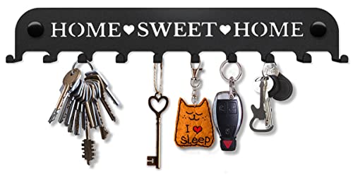 SirHoldeer Schlüsselbrett Modern, Home Sweet Home Schlüsselhaken, Schlüsselhalter Wand, Schlüsselaufhänger mit 10 Haken, Schlüsselboard Schwarz, Key Holder Wall, Wanddeko Flur, Metall Deko von SirHoldeer