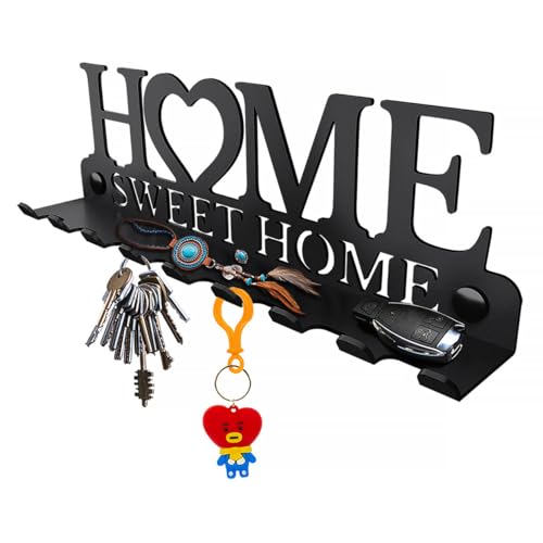 SirHoldeer Schlüsselbrett mit Ablage, Schlüsselhalter Wand, Schlüsselaufhänger mit Haken, Schlüsselhaken, Schlüsselboard mit Schlüsselablage, Home Sweet Home Flur Deko, Wanddeko Metall von SirHoldeer