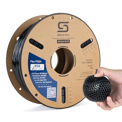Siraya Tech Flex Rebound PEBA 95A Schwarz – Hochelastisches PEBA 3D-Druckfilament, flexibel, schlagfest für Sportausrüstung, Wearables und dynamische Teile (1 kg, Schwarz) von Siraya Tech