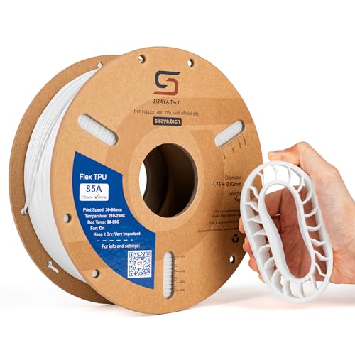 Siraya Tech Flex TPU 85A Filament, ISO 10993, Hohe Flexibilität & Zähigkeit, Hoher Durchfluss & Geschwindigkeit, Feuchtigkeitsresistente Aluminiumverpackung, Für Schuhe & Schutzkleidung (Weiß, 1kg) von Siraya Tech