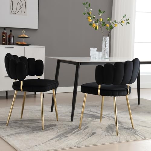 Samt Wohnzimmersessel 2er-Set bequemer Wohnzimmersessel mit Blüten-Rückenlehne und ergonomischen Eigenschaften für Esszimmer Wohnzimmer Büro (Schwarz + Samt) von Sirearx