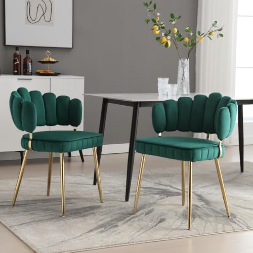 Samt Wohnzimmersessel 2er-Set bequemer Wohnzimmersessel mit Blüten-Rückenlehne und ergonomischen Eigenschaften für Esszimmer Wohnzimmer Büro (Smaragd + Samt) von Sirearx