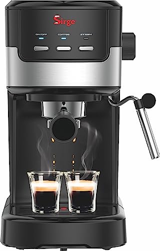 Sirge CREMAEXPRESSO+ Espresso- und Cappuccino-Kaffeemaschine mit 2 Filtern, 1100 W, 15 bar [Pumpe Made in Italy], Wassertank 1,25 l abnehmbar • Cappuccino Dampfdüse schwarz von Sirge