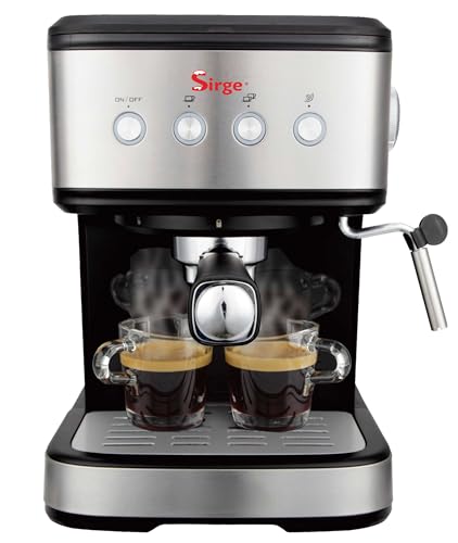 Sirge LUSSY Kaffeemaschine für Espresso, Cappuccino und heiße Getränke verwendet Kaffeepulver und/oder Pads, Leistung 1100 Watt, italienische Pumpe mit 15 bar mit 3 Filtern im Lieferumfang enthalten von Sirge