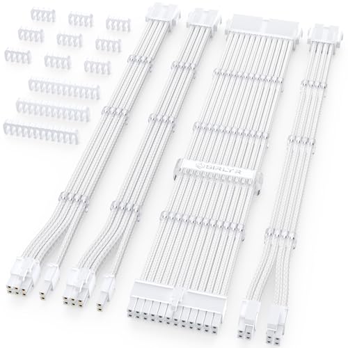Sirlyr Perlweißes PSU-Verlängerungskabel-Set, maßgeschneidertes ummanteltes Netzteilkabel, Mod für PC Build 16AWG 24Pin ATX /8 (4+4) Pin EPS CPU /8 (6+2) Pin PCI-E GPU PSU-Kabel 4 Stück mit Kabel von Sirlyr