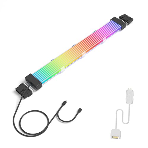 Sirlyr 2 x 8 Pin RGB GPU Kabel,Adressierbare PSU PCIE Kabel Verlängerungen - PC Grafikkarten Stromversorgung,für Computer Gehäuse ARGB Dekoration,Dünne LED Streifen Schwarzer Stecker Style 13In von Sirlyr