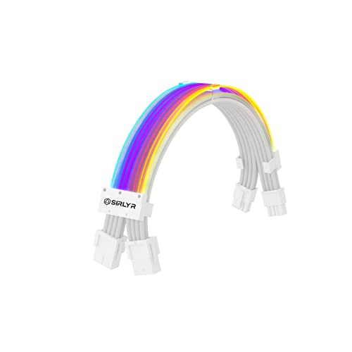 Sirlyr RGB PSU Kabel,Full White ARGB GPU Power Supply Cable 2 * 8(6+2) Pin,Strimer Extension Cable Kit 5V 3Pin Synchronized,Customed White PC Chassis (White Connector Strip Style) von Sirlyr