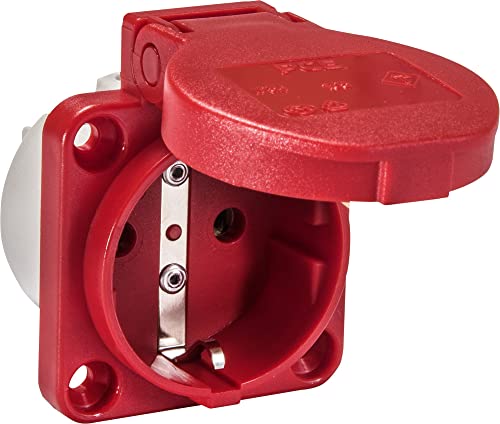 SIROX® Schutzkontakt-Einbau-Steckdosen IP 54 Leitungszuführung rückwärtig, Anschlusstechnik Schraubklemme, Flanschmaß 50 x 50 mm, Farbe rot von Sirox