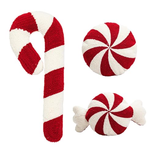 Pfefferminz-Bonbonkissen, Weihnachtskissen Candy Cane Kissen, Zierkissen, Christmas Candy Pillow, Creative Red Spiral Lollipop Pillow, Dekoratives Rotes Süßes Wurfkissen, Weihnachtsdekorationen von Sirseon