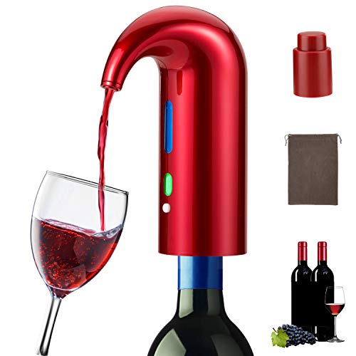 Elektrischer Weinbelüfter,Tragbarer One Touch Weinausgießer Dekanter, Multi-intelligenter automatischer Filter Weinoxidationsspender mit Wiederaufladbarem USB, Rotweinzubehör für Reisen (Rot) von SisDruo