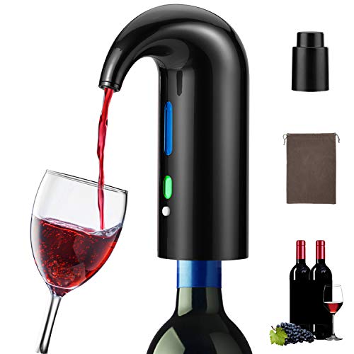 Elektrischer Weinbelüfter,Tragbarer One Touch Weinausgießer Dekanter, Multi-intelligenter automatischer Filter Weinoxidationsspender mit Wiederaufladbarem USB, Rotweinzubehör für Reisen (Schwarz) von SisDruo