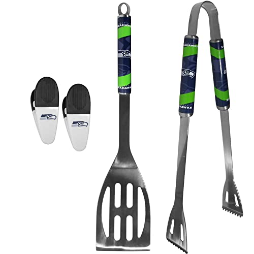 Siskiyou NFL zweiteiliges Grillwerkzeug-Set mit 2 Magnet-Chip-Clips, Tailgating Tools Bundle für Fußball-Party (Seattle Seahawks - Grau) von Siskiyou