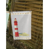 Teatowel/Geschirrtuch Amrum Meine Perle Weiße Krabbenborte Leuchtturm Lighthouse Dünen Nordsee Strand Urlaub Towel Kitchen von SissiundFroschkoenig