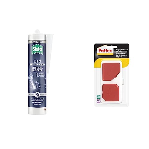 Bundle aus Sista Bad Schimmelblocker Silikon, 1x280 ml, manhatten + Pattex Fugenglätter Set, 9 Fugenspachtel zum professionellen Glätten, 1 Set inkl. Aufbewahrungsbox von Sista