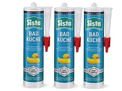 SISTA BAD KÜCHE grau, Dichtstoff, schimmelresistent ausgestattetes, langlebiges Silikon für Küche und Bad, wasserdichter Fugenfüller, 3x280ml Kartusche SISTA BAD KÜCHE grau, Dichtstoff, schimmelresistent ausgestattetes, langlebiges Silikon für Küche und Bad, wasserdichter Fugenfüller, 3x280ml Kartusche von Sista