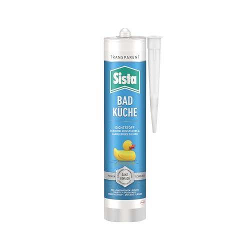 SISTA Pattex BAD KÜCHE transparent, Dichtstoff, schimmelresistent ausgestattetes, langlebiges Silikon für Küche und Bad, wasserdichter Fugenfüller, 1x280ml Kartusche von Sista