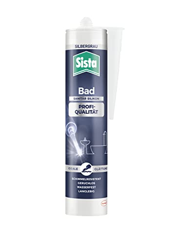 Sista Bad Profi-Qualität Sanitär Silikon, schimmelresistentes Sanitärsilikon für das Bad, wasserfestes Silikon für viele Materialien*, geruchsneutrale & langlebige Dichtmasse, 1x280ml, silbergrau von Sista