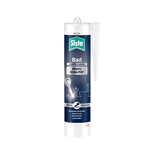 Sista Pattex Bad Profi-Qualität Sanitär Silikon, schimmelresistentes Sanitärsilikon für das Bad, wasserfestes Silikon für viele Materialien*, geruchsneutrale & langlebige Dichtmasse, 1x280ml, weiß von Sista