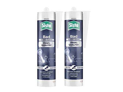 Sista Bad Profi-Qualität Sanitär Silikon, schimmelresistentes Sanitärsilikon für das Bad, wasserfestes Silikon für viele Materialien*, geruchsneutrale & langlebige Dichtmasse, 2x280ml Kartusche von Sista