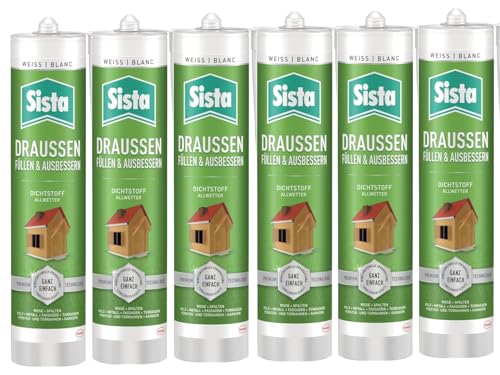 Sista Draussen, Kartusche, weiß, 6x 280ml | Silikon für den Außenbereich – starke Haftung & langanhaltender Schutz von Sista