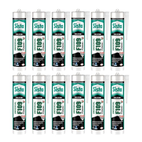 Sista F109 Fusion, universell einsetzbare Dichtmasse, Silikon Dichtstoff für Fassade, Verglasung und Sanitär, resistente und geprüfte Fugenmasse, anthrazit, 12x300ml von Sista