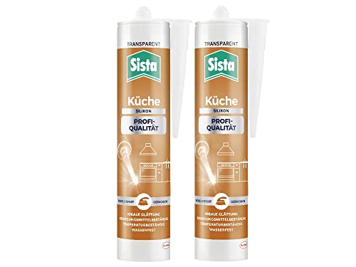 Sista Küche Profi-Qualität Silikon, scheuerfeste Fugenmasse für die Küche, wasserfestes Küchensilikon mit idealer Glättung, reinigungsmittelbeständige Dichtmasse, 2x280ml Kartusche, transparent von Sista