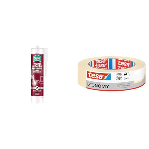 Sista Pattex Wand & Decke Acryl, Dichtmasse zum Abdichten von Rissen an Wand & Decke & tesa Malerband ECONOMY - Vielseitiges Klebeband für Malerarbeiten ohne Lösungsmittel von Sista