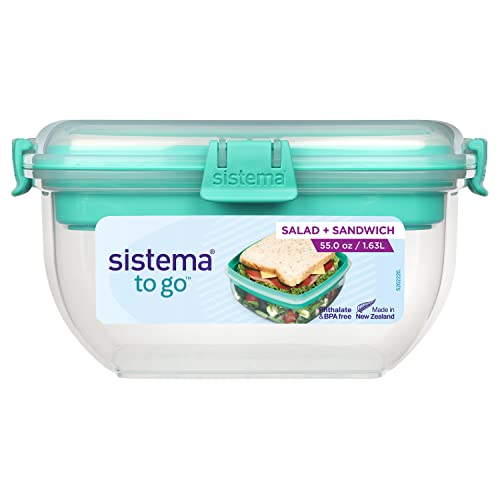 Sistema Lunch Salad + Sandwich TO GO Brotdose mit Fächern | 1,65 L Lunchbox zur Lebensmittelaufbewahrung mit 2-unterteilung | BPA-frei | Gemischte Farben (nicht auswählbar) von Sistema