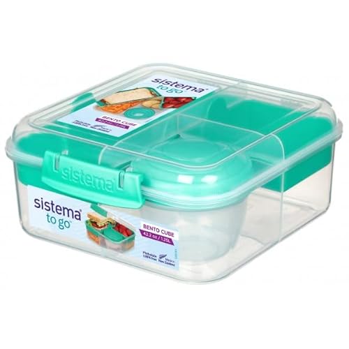 Sistema 2er Pack 21685 Bento Cube Box To Go mit Fruit/Joghurt Topf, 1,25 Liter- Farben: Mint von Sistema