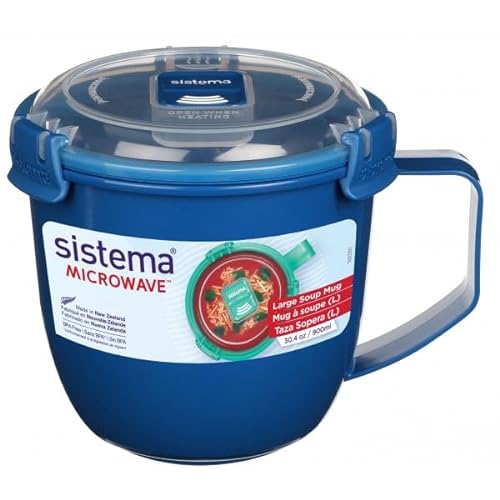 Sistema 4 Stück 21141 Mikrowelle Große Suppe-Becher, 900ml, BPA Free - Mint/Blau/Lila von Sistema