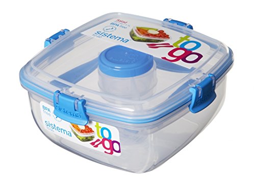 Sistema 4 Stück Speisebehälter/Salatbox to Go, Hermetisch 3 Abteile mit Besteck - 1,1 Liter, farbig Sortiert von Sistema