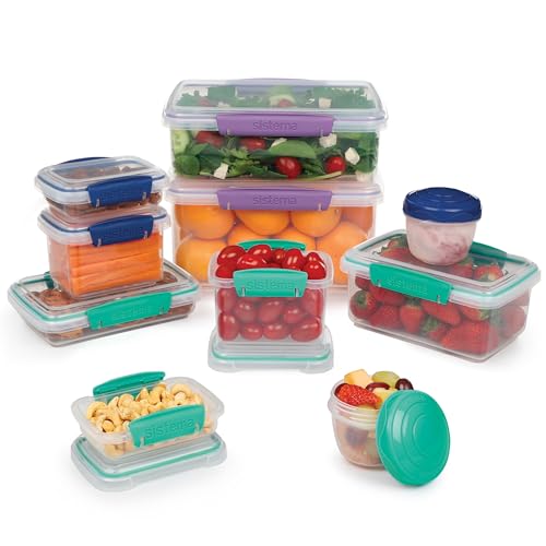 Sistema Frischhaltedosen für Lebensmittel | Meal Prep-Behälter mit Deckeln, Lunchboxen, Snackdosen & mehr | Stapelbar & Luftdicht | BPA-frei | 20 Stück von Sistema