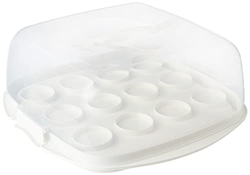 Sistema BAKE IT Kuchentransportbox & Cupcake-Box | 8,8 l | Wendeboden für 12 Cupcakes oder 1 Kuchen | BPA-frei | weiß/transparent | 1 Stück von Sistema