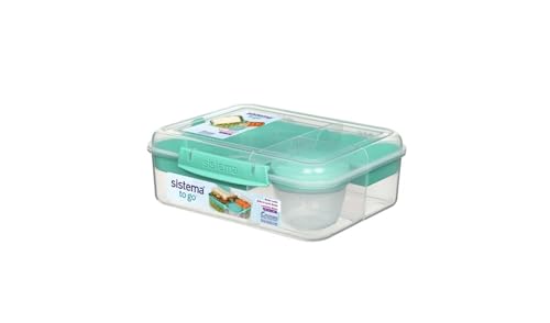 Sistema Bento Box TO GO Brotdose mit Fächern | 1,65 L Lunchbox mit Joghurt- /Fruchtbehälter | für Kinder & Erwachsene | BPA-frei | Blaugrün von Sistema