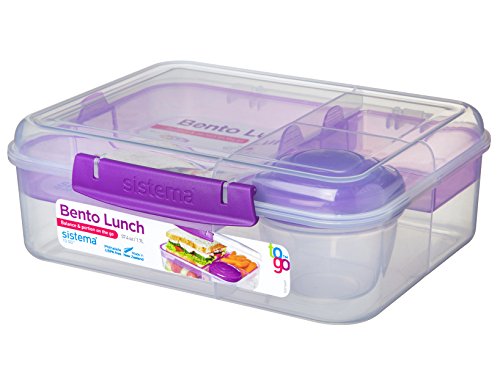 Sistema Bento Box TO GO Brotdose mit Fächern | 1,65 L Lunchbox mit auslaufsicherem Joghurt- /Fruchtbehälter | für Kinder & Erwachsene | BPA-frei | Gemischte Farben (nicht auswählbar) von Sistema