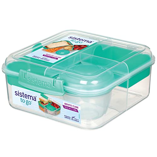 Sistema Bento Box TO GO | Lunchbox mit Joghurt-/Fruchtbehälter | 1,25 L | Minty Teal von Sistema