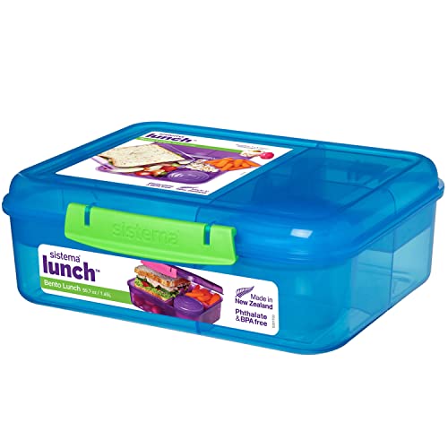 Sistema Bento Box LUNCH Brotdose Kinder mit Fächern | 1,65 L Lunchbox mit auslaufsicherem Joghurt- /Fruchtbehälter | BPA-frei | Gemischte Farben (nicht auswählbar) von Sistema