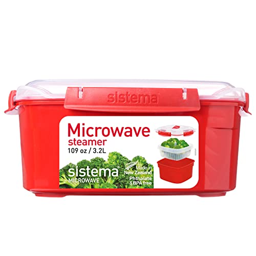 Sistema Microwave Dampfgarer | groß mit herausnehmbarem Korb | 3,2 l | rot von Sistema