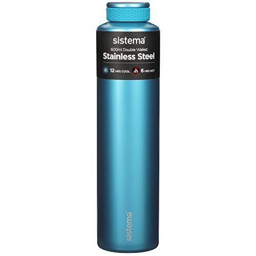 Sistema Hydrate Edelstahl Wasserflasche | 600ml | BPA-frei | Doppelwandige vakuumisolierte Metall-Wasserflasche | Hält Flüssigkeit heiß & kühl von Sistema