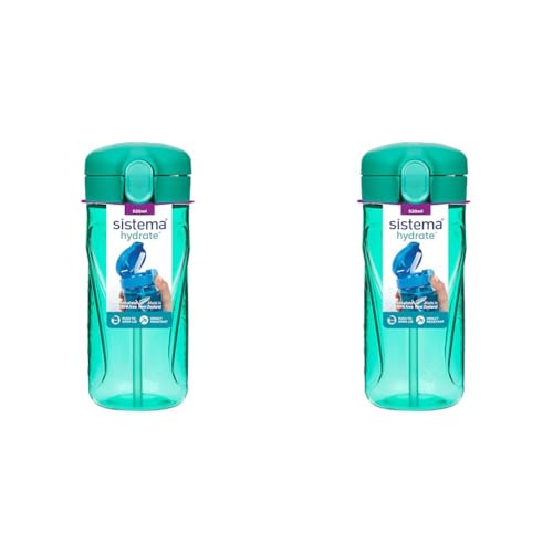 Sistema Hydrate Quick Flip Wasserflasche | 520 ml | BPA-freie Wasserflasche mit Trinkhalm | recycelbar mit TerraCycle® | farblich sortiert (Packung mit 2) von Sistema