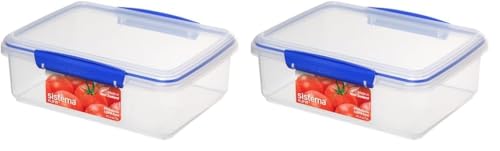 Sistema KLIP IT Frischhaltedose | 2 l | stapelbare und luftdichte Vorratsdose mit Deckel | geeignet für Kühl-/Gefrierschrank | BPA-freier Kunststoff | blaue Clips | 1 Stück (Packung mit 2) von Sistema