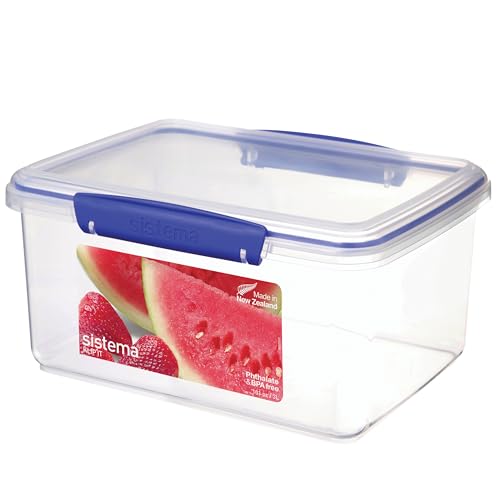 Sistema KLIP IT Frischhaltedose | 3 l | stapelbare und luftdichte Vorratsdose mit Deckel | geeignet für Kühl-/Gefrierschrank | BPA-freier Kunststoff | blaue Clips | 1 Stück von Sistema