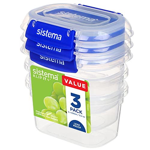 Sistema KLIP IT PLUS Frischhaltedosen Set | 400 ml auslaufsichere, stapelbare und luftdichte Vorratsdosen mit Deckel | geeignet für Kühl-/Gefrierschrank | BPA-freier Kunststoff | 3 Stück Sistema KLIP IT PLUS Frischhaltedosen Set | 400 ml auslaufsichere, stapelbare und luftdichte Vorratsdosen mit Deckel | geeignet für Kühl-/Gefrierschrank | BPA-freier Kunststoff | 3 Stück von Sistema