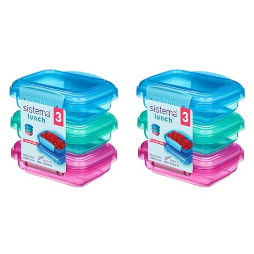 Sistema Lunch Frischhaltedose | 200 ml | kleine Snackboxen | BPA-freier Kunststoff | gemischte Farben | 3 Stück (Packung mit 2) von Sistema