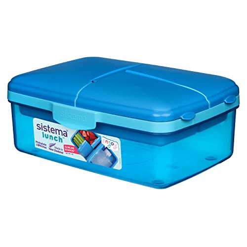 Sistema Slimline Quaddie Brotdose Kinder mit Fächern | 1,5 l | stapelbare und luftdichte Lunchbox mit Deckel | BPA-frei | blaugrün von Sistema